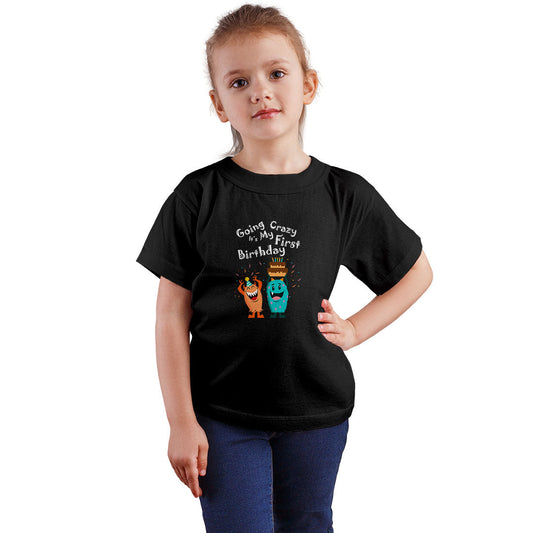 First Birthday Printed Black T-shirt For Kids / Girl - Right Marc