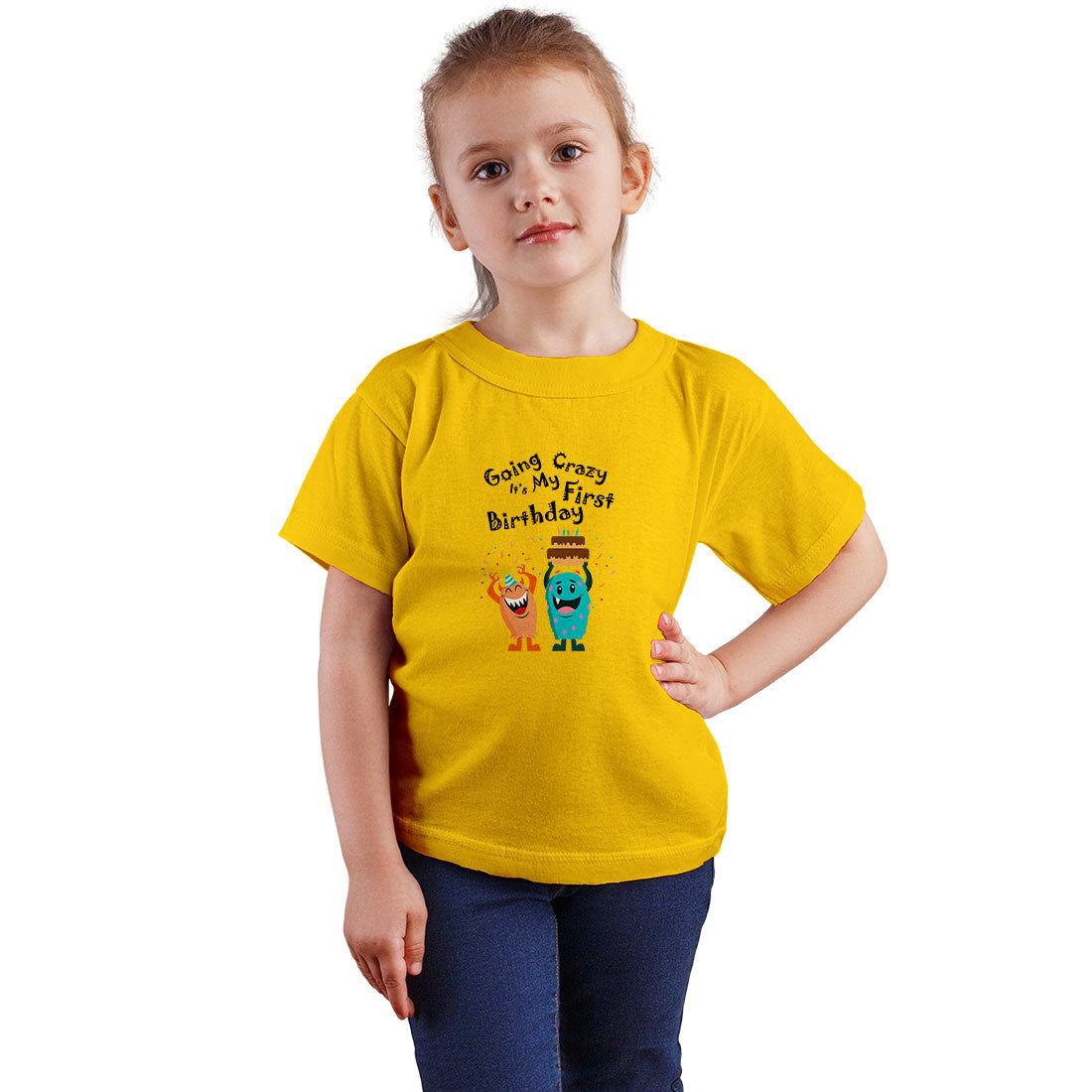 First Birthday Printed Yellow T-shirt For Kids / Girl - Right Marc