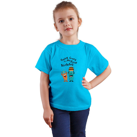 First Birthday Printed Sky Blue T-shirt For Kids / Girl - Right Marc