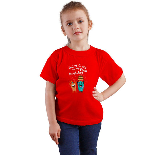 First Birthday Printed Red T-shirt For Kids / Girl - Right Marc