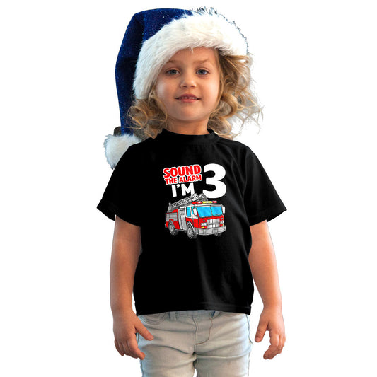 Sound The Alarm I Am Three Printed Black T-shirt For Kids / Girl - Right Marc