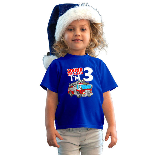 Sound The Alarm I Am Three Printed Royal Blue T-shirt For Kids / Girl - Right Marc