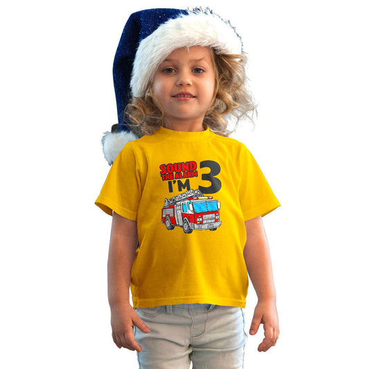 Sound The Alarm I Am Three Printed Yellow T-shirt For Kids / Girl - Right Marc