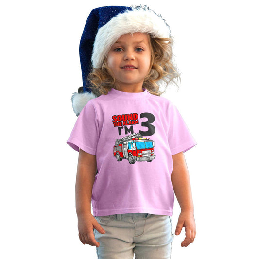 Sound The Alarm I Am Three Printed Soft Pink T-shirt For Kids / Girl - Right Marc