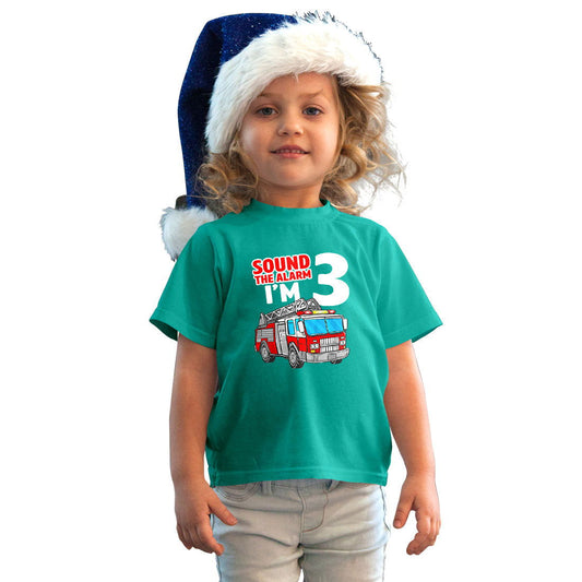 Sound The Alarm I Am Three Printed Teal T-shirt For Kids / Girl - Right Marc