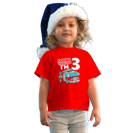 Sound The Alarm I Am Three Printed Red T-shirt For Kids / Girl - Right Marc