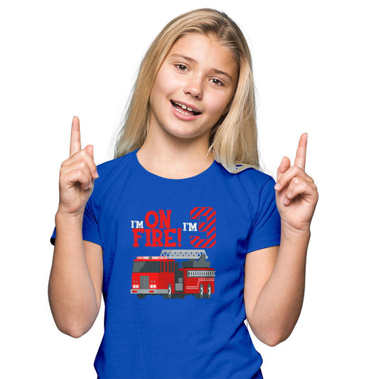 I Am On Fire I Am Three Printed Royal Blue T-shirt For Kids / Girl - Right Marc