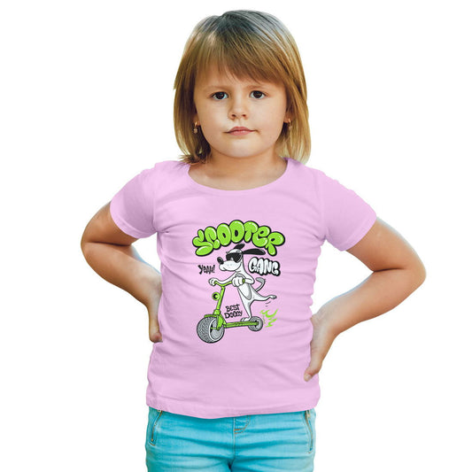 Doggy On Scooter Printed Soft Pink T-shirt For Kids / Girl - Right Marc