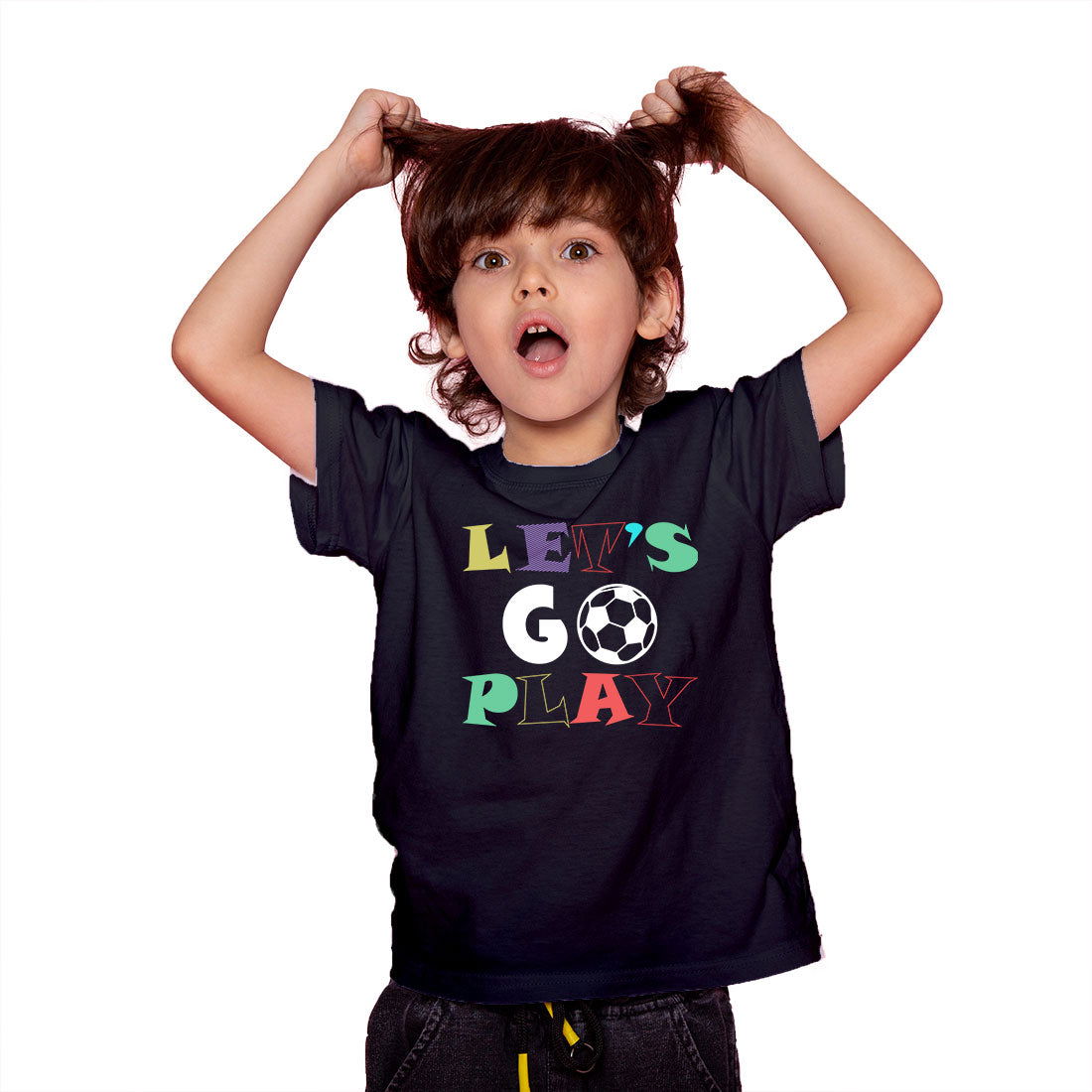 Lets Go Play Printed Black T-shirt For Kids / Girl - Right Marc