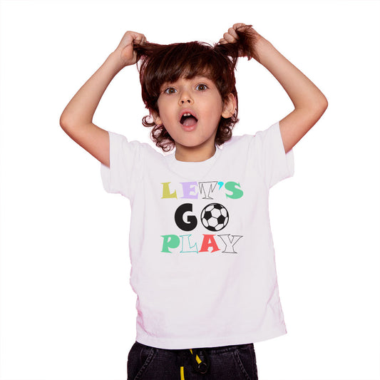 Lets Go Play Printed White T-shirt For Kids / Girl - Right Marc