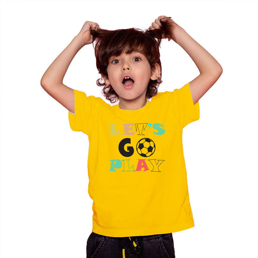 Lets Go Play Printed Yellow T-shirt For Kids / Girl - Right Marc