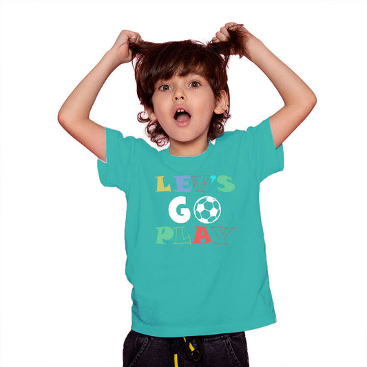 Lets Go Play Printed Teal T-shirt For Kids / Girl - Right Marc