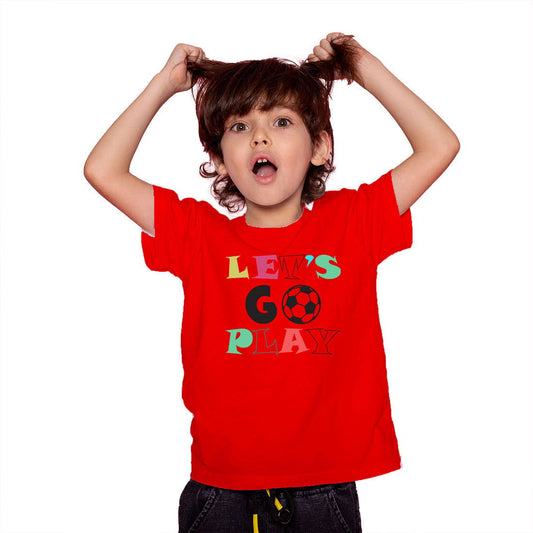 Lets Go Play Printed Red T-shirt For Kids / Girl - Right Marc