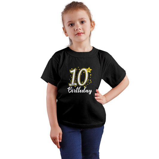 10th Birthday Printed Black T-shirt For Kids / Girl - Right Marc