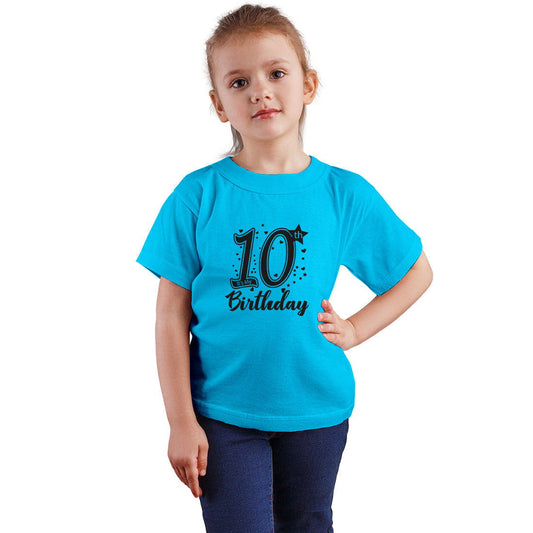 10th Birthday Printed Sky Blue T-shirt For Kids / Girl - Right Marc