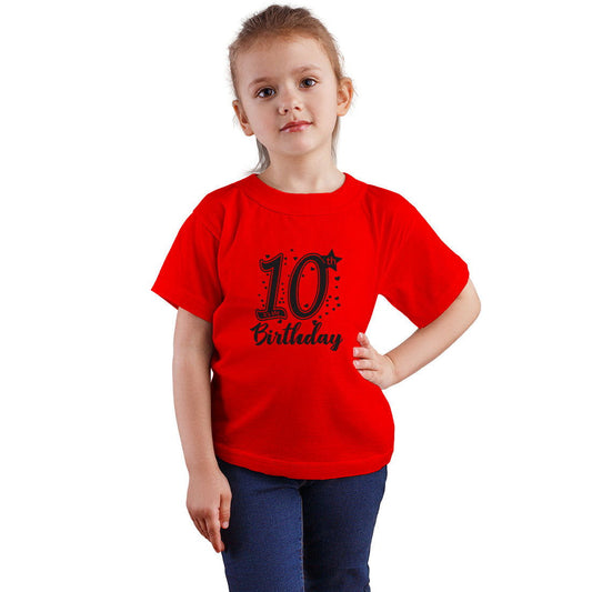 10th Birthday Printed Red T-shirt For Kids / Girl - Right Marc