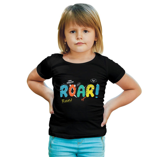 Roar Printed Black T-shirt For Kids /Girl - Right Marc