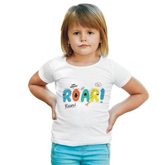 Roar Printed White T-shirt For Kids /Girl - Right Marc