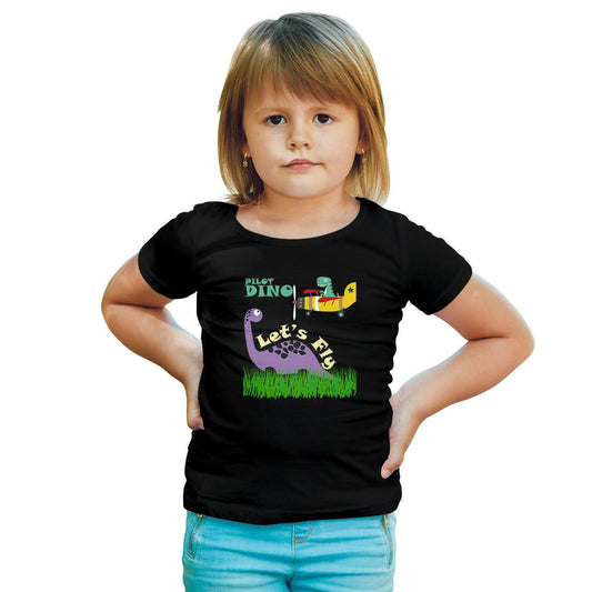 Pilot Dino Printed Black T-shirt For Kids /Girl - Right Marc