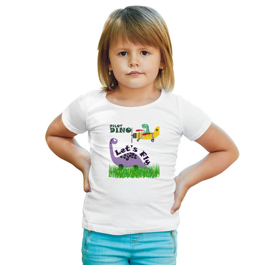 Pilot Dino Printed White T-shirt For Kids /Girl - Right Marc