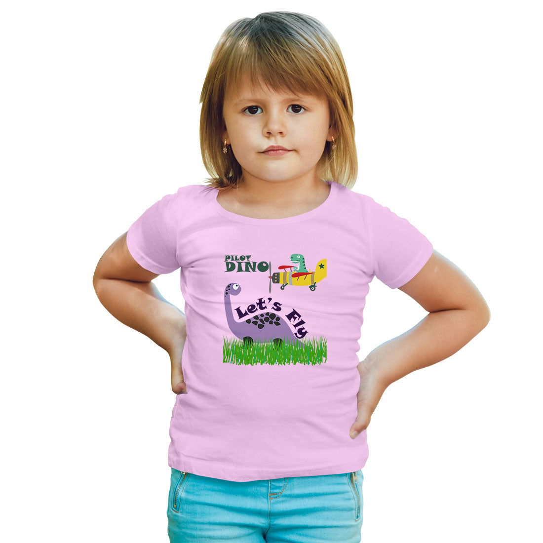 Pilot Dino Printed Soft Pink T-shirt For Kids /Girl - Right Marc