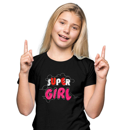 Super Girl Printed Black T-shirt For Kids /Girl - Right Marc