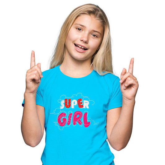 Super Girl Printed Sky Blue T-shirt For Kids /Girl - Right Marc