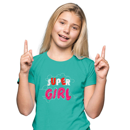 Super Girl Printed Teal T-shirt For Kids /Girl - Right Marc