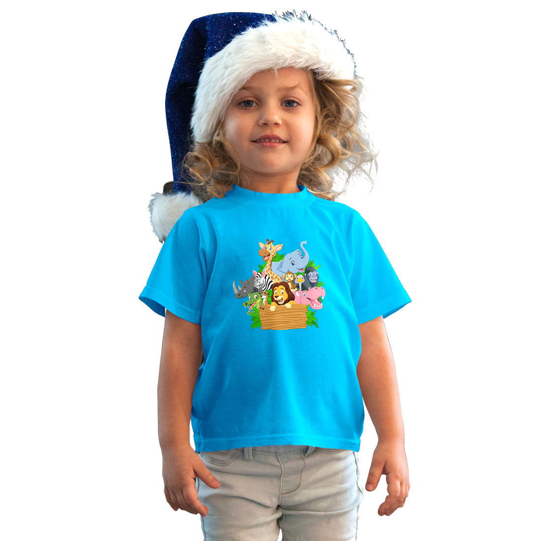 Animal Printed Sky Blue T-shirt For Kids /Girl - Right Marc