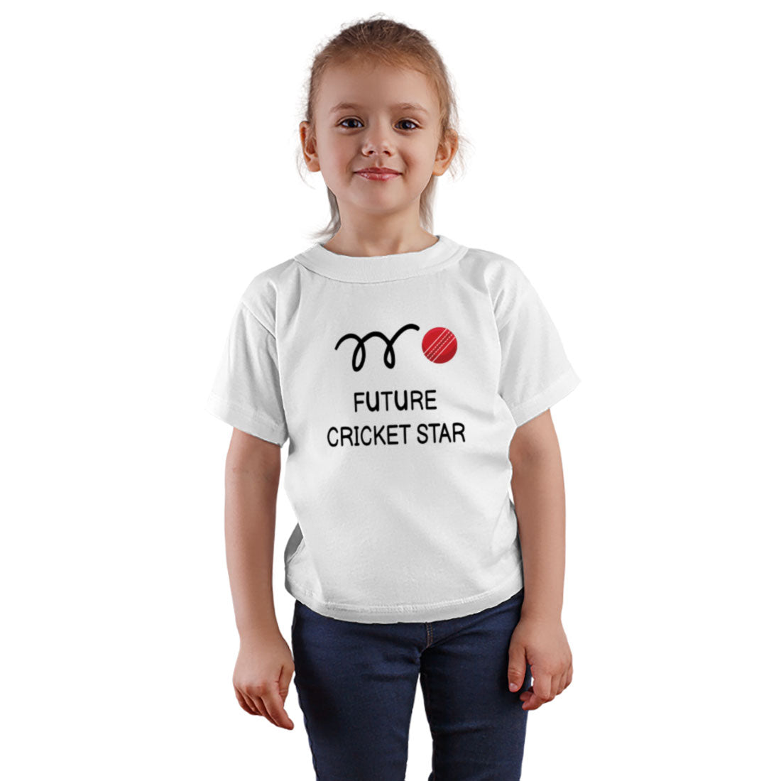 Future Cricket Star Printed White T-shirt For Kids /Girl - Right Marc