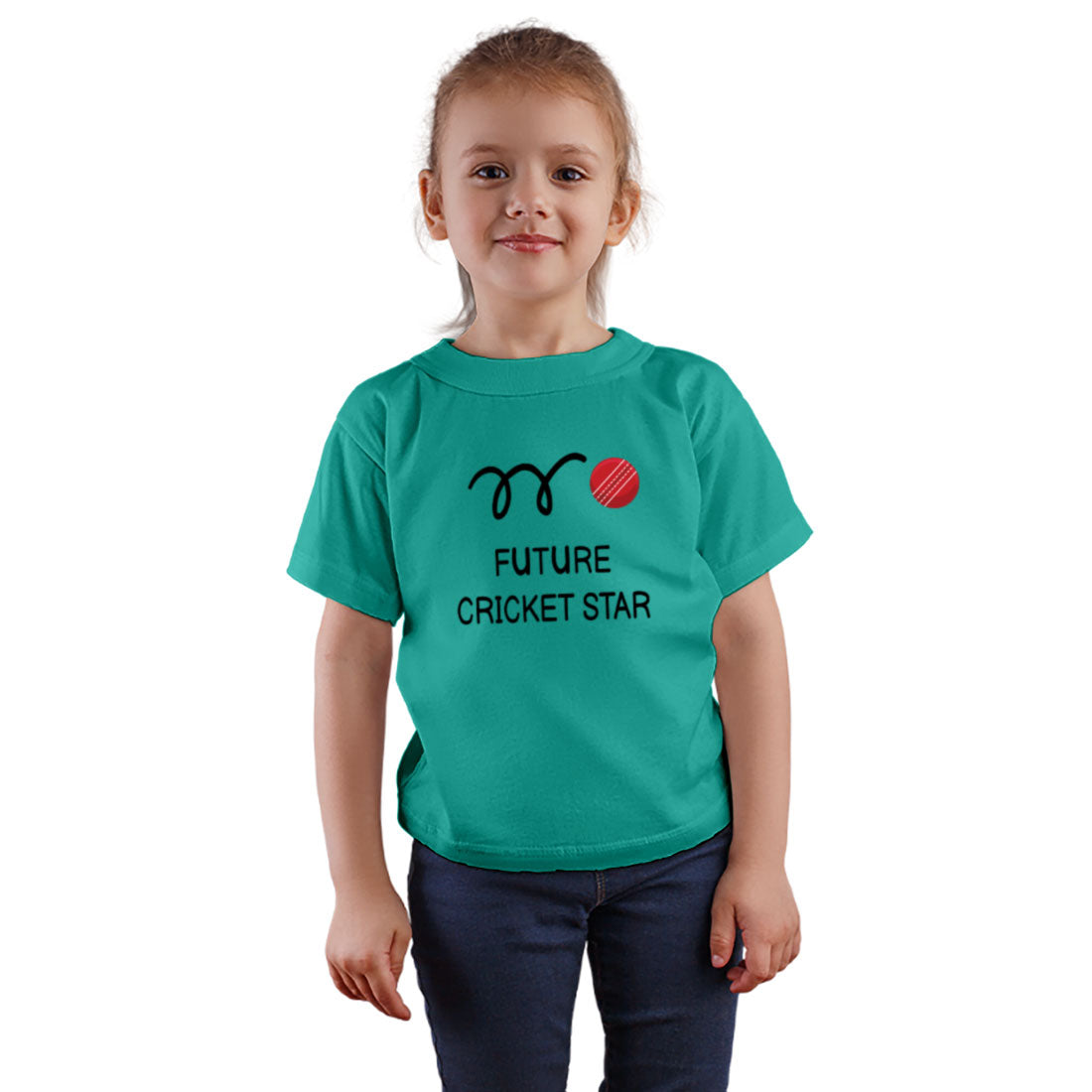 Future Cricket Star Printed Teal T-shirt For Kids /Girl - Right Marc