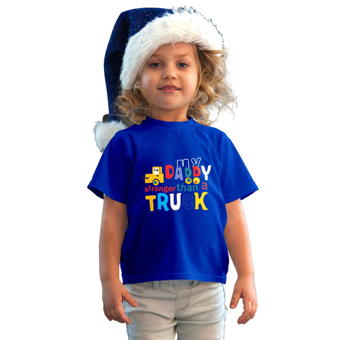 Daddy Stronger Than Truck Printed Royal Blue T-shirt For Kids /Girl - Right Marc