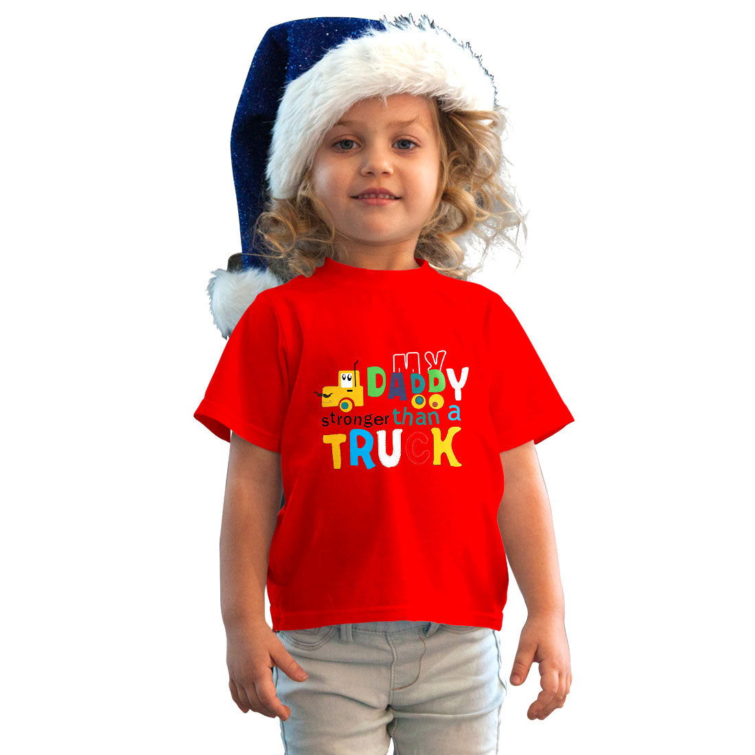 Daddy Stronger Than Truck Printed Red T-shirt For Kids /Girl - Right Marc