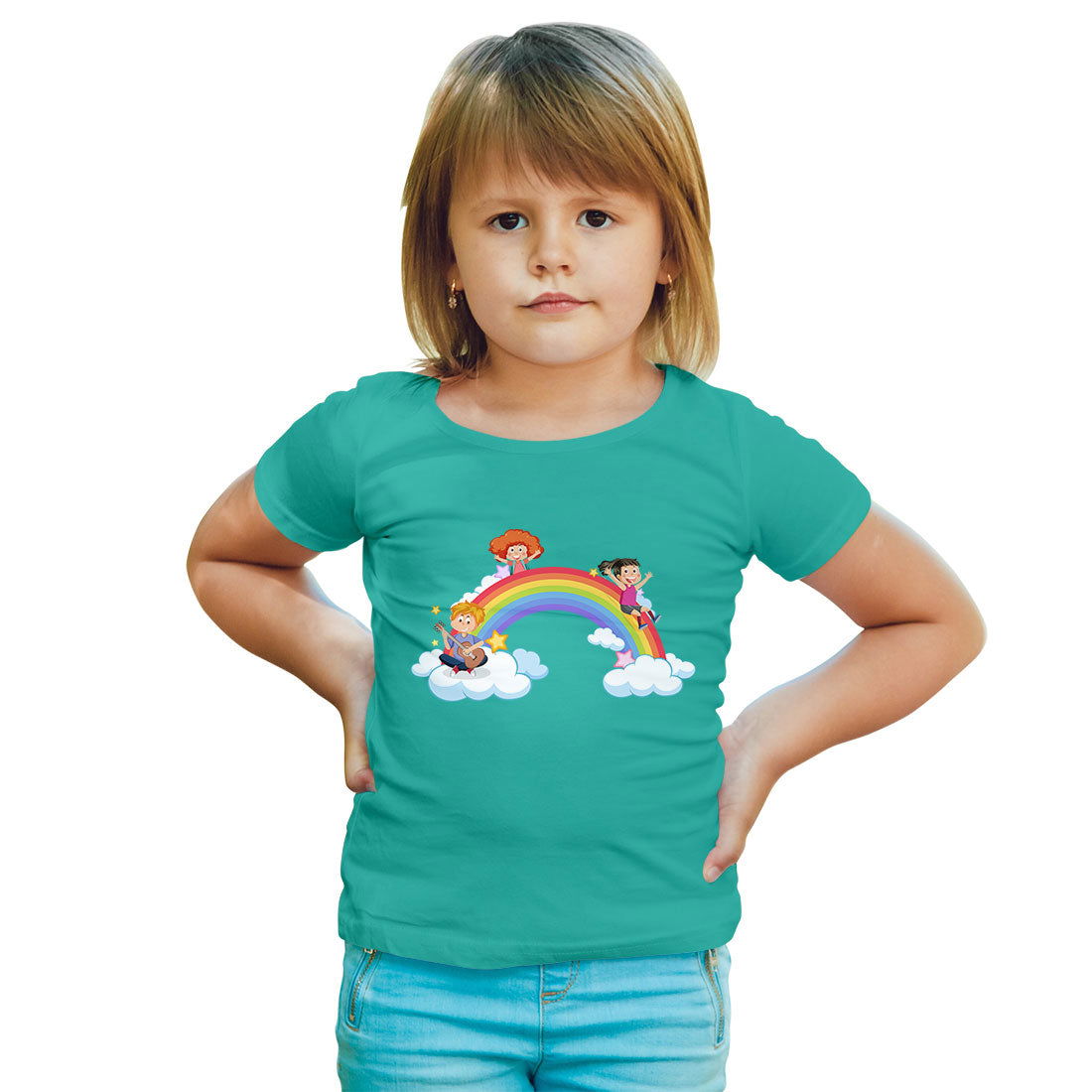 Rainbow Design Printed Teal T-shirt For Kids /Girl - Right Marc