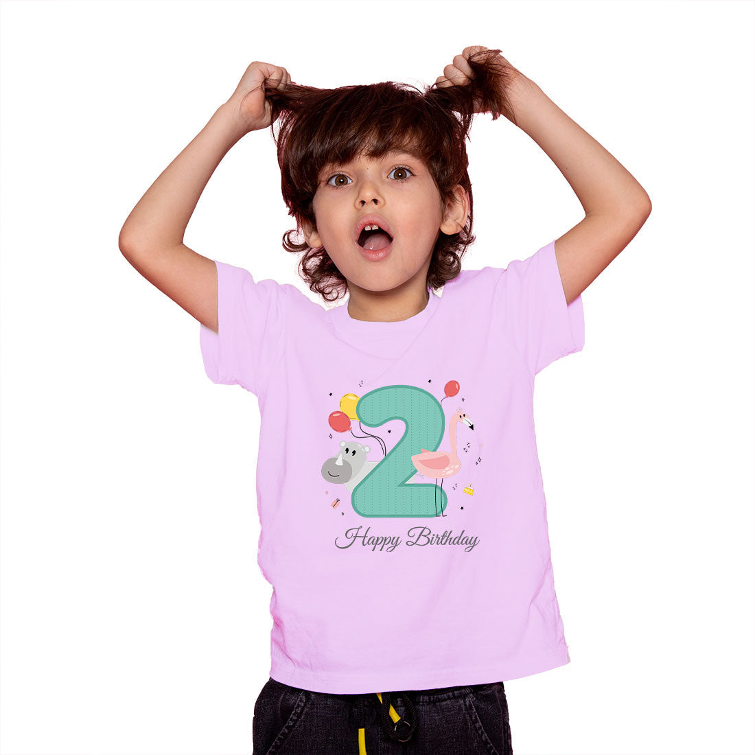 2nd Happy Birthday Printed Soft Pink T-shirt For Kids /Girl - Right Marc