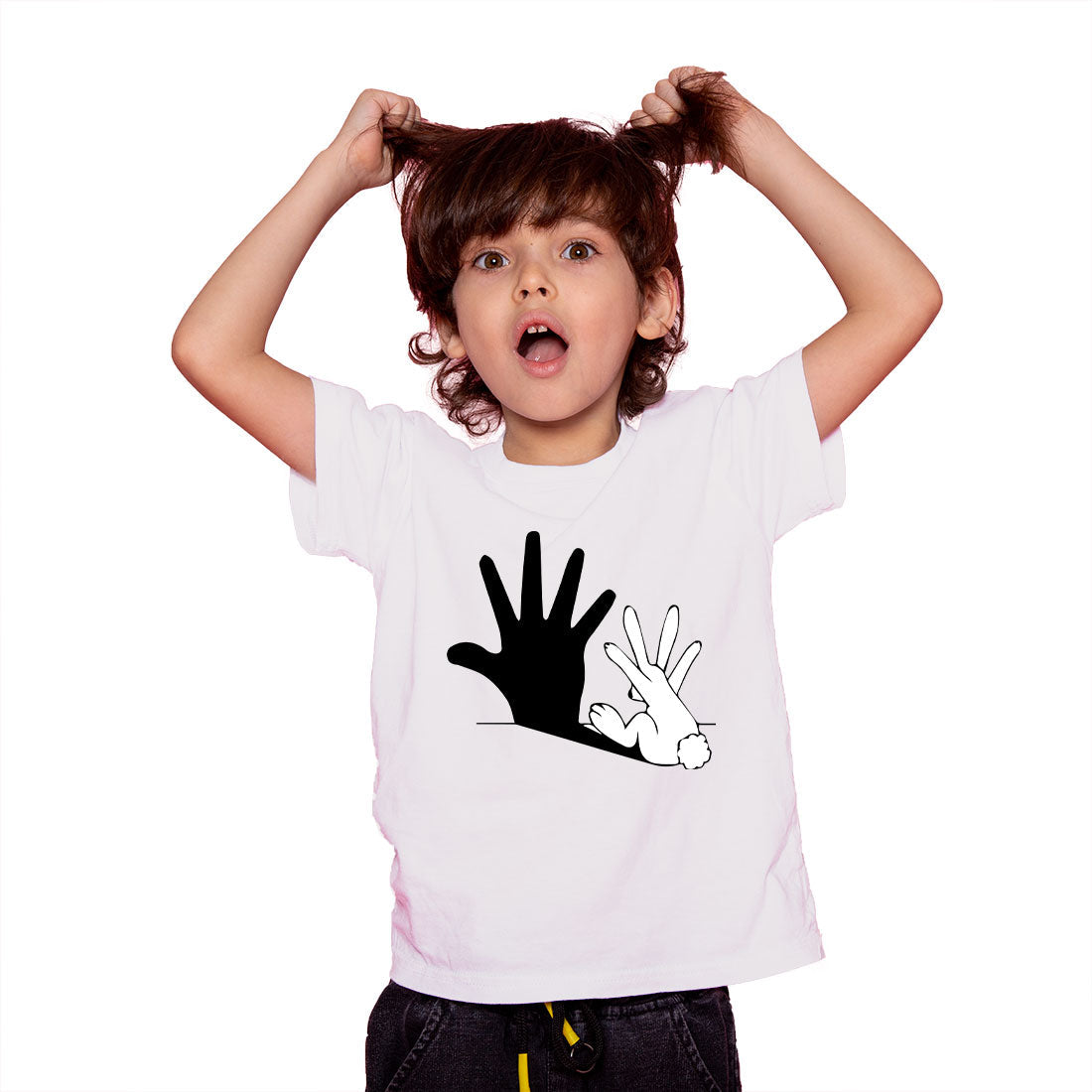 Shadow Rabbit Printed White T-shirt For Kids /Girl - Right Marc