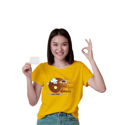 Keep Calm And Love Donuts Printed Yellow T-shirt For Kids /Girl - Right Marc