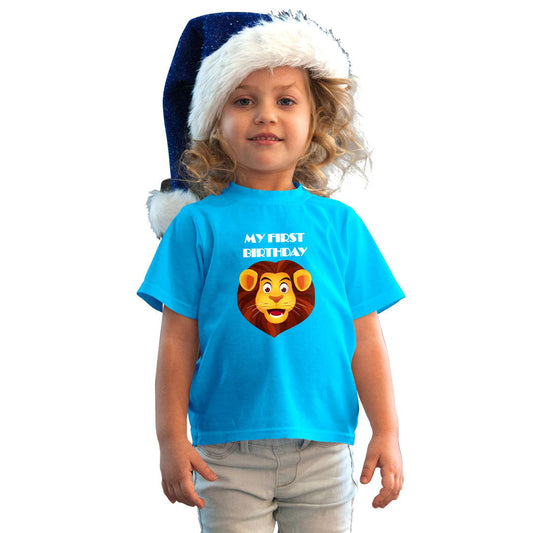 First Birthday Printed Sky Blue T-shirt For Kids / Girl - Right Marc