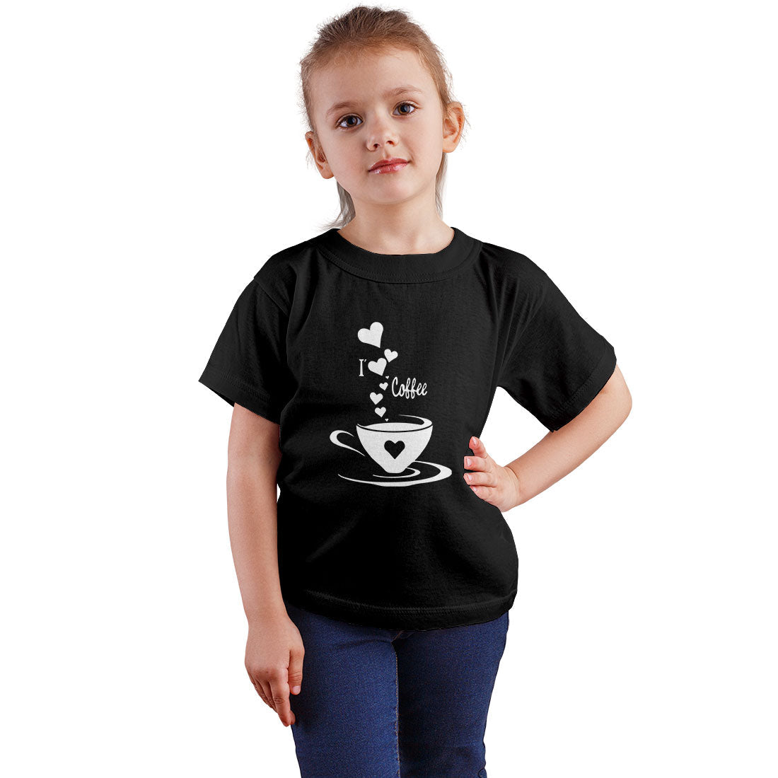 I Love Coffee Printed Black T-shirt For Kids / Girl - Right Marc