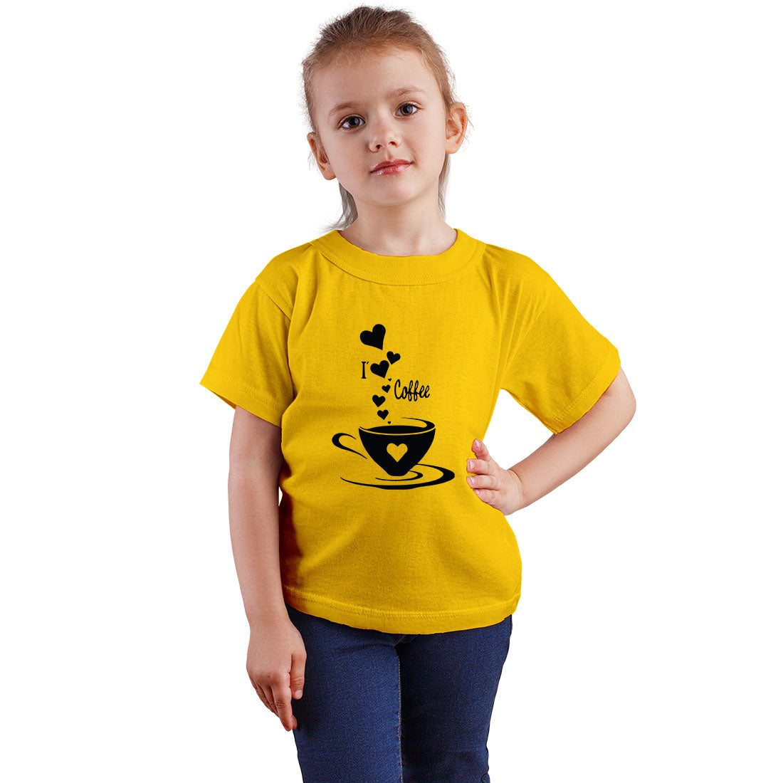 I Love Coffee Printed Yellow T-shirt For Kids / Girl - Right Marc