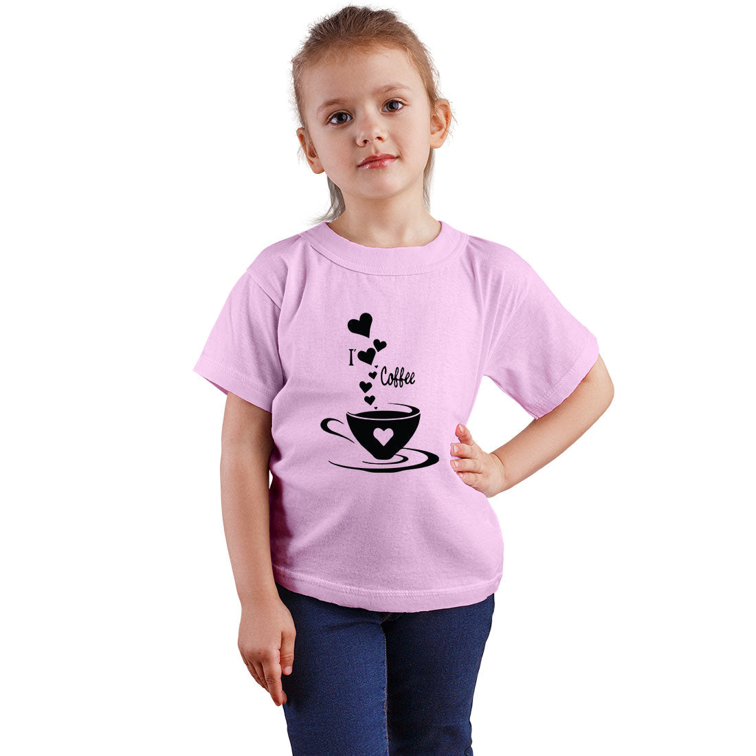 I Love Coffee Printed Soft Pink T-shirt For Kids / Girl - Right Marc