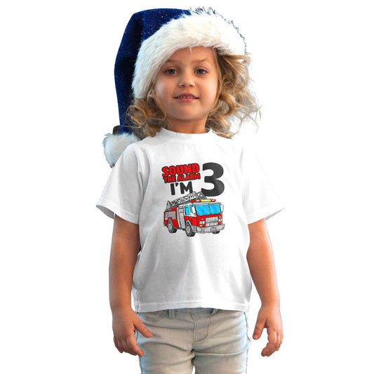 Sound The Alarm I Am Three Printed White T-shirt For Kids / Girl - Right Marc