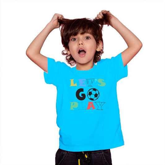 Lets Go Play Printed Sky Blue T-shirt For Kids / Girl - Right Marc