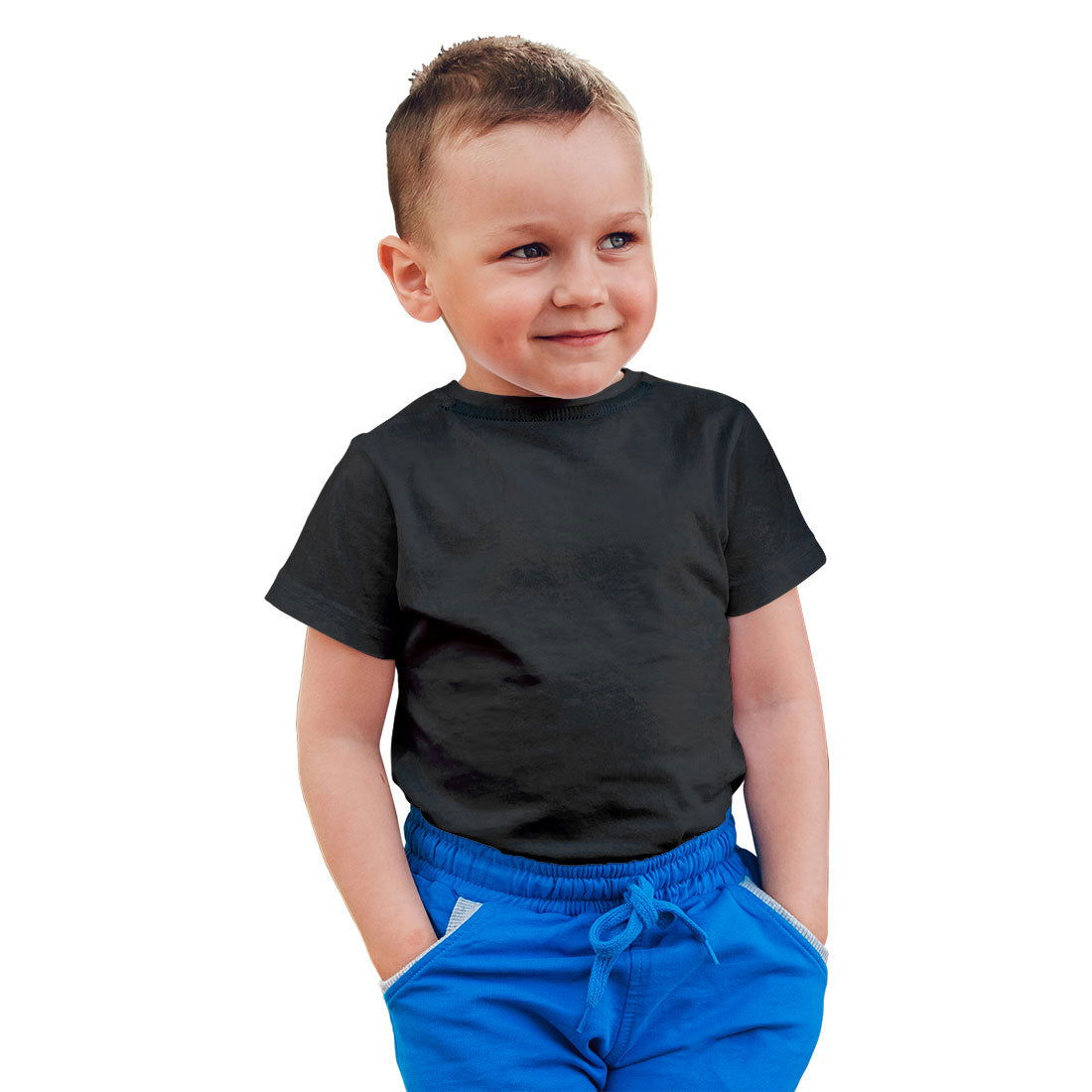 Kids Ring Spun Plain Black Cotton T-shirts for Boys - Right Marc