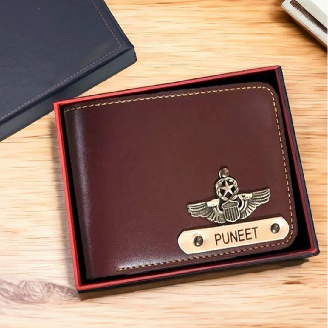 Men's Faux Series Leather Wallet with Name and Charm