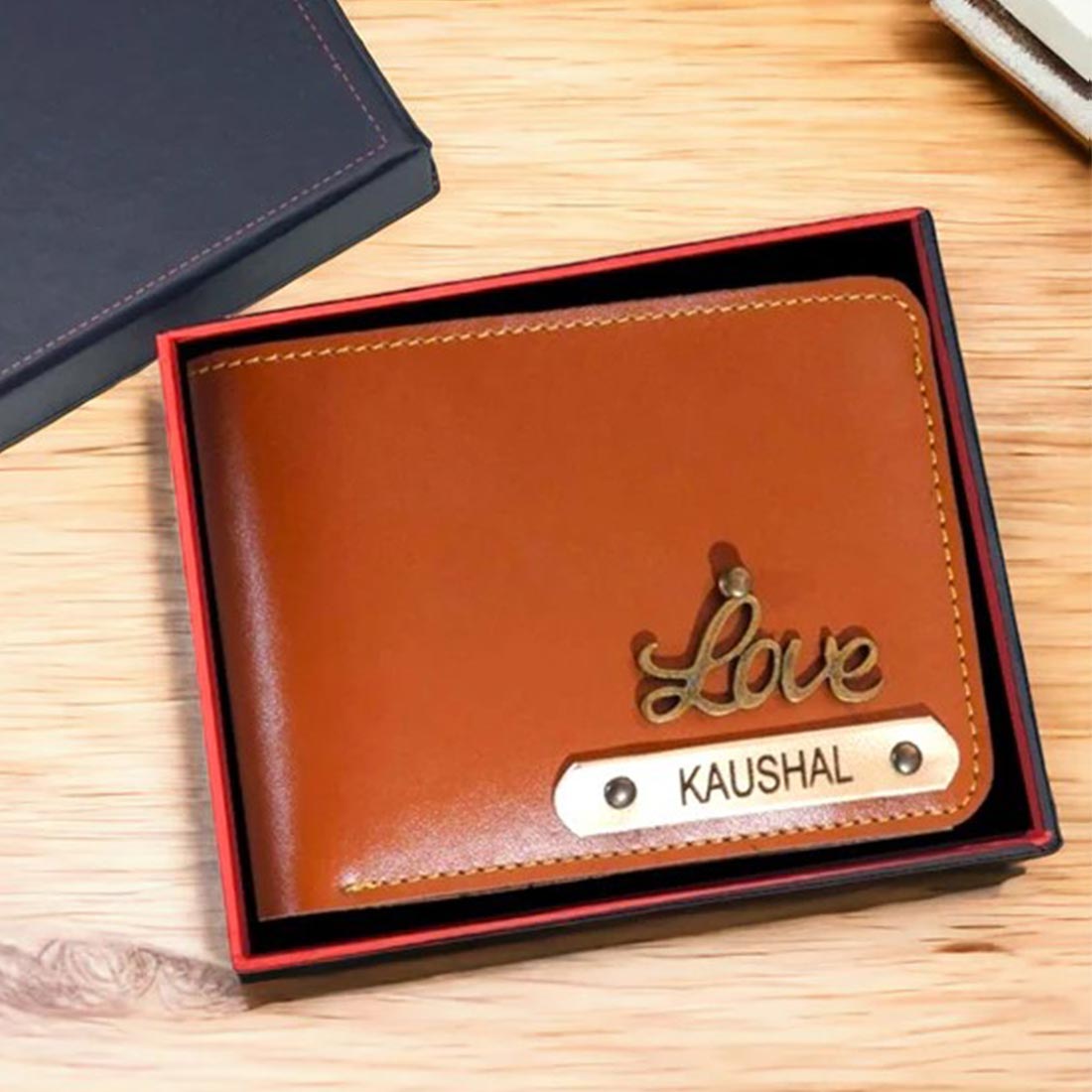 Men's Faux Series Leather Wallet with Name and Charm