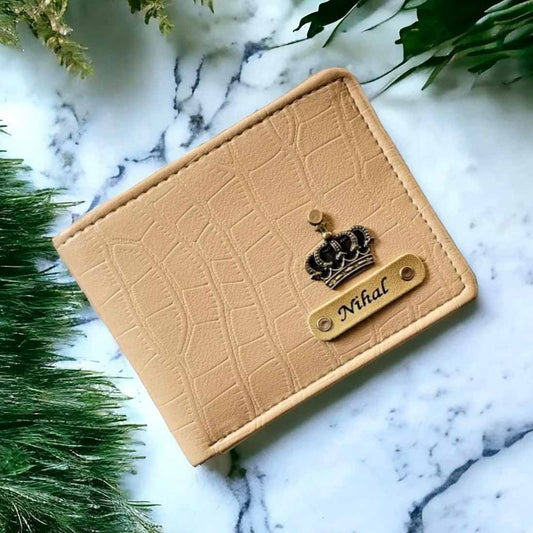 Men's Croc Series Leather Wallet with Name and Charm - Cream - Right Marc