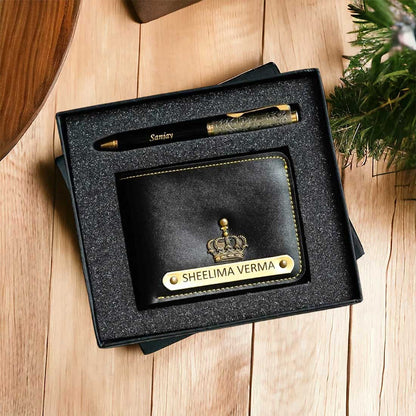 Men's Wallet Indian Faux Leather and Pen Combo - Black - Right Marc