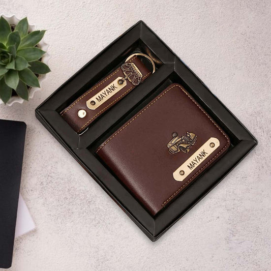 Men's Wallet and Keychain Indian Faux Leather Combo - Brown - Right Marc