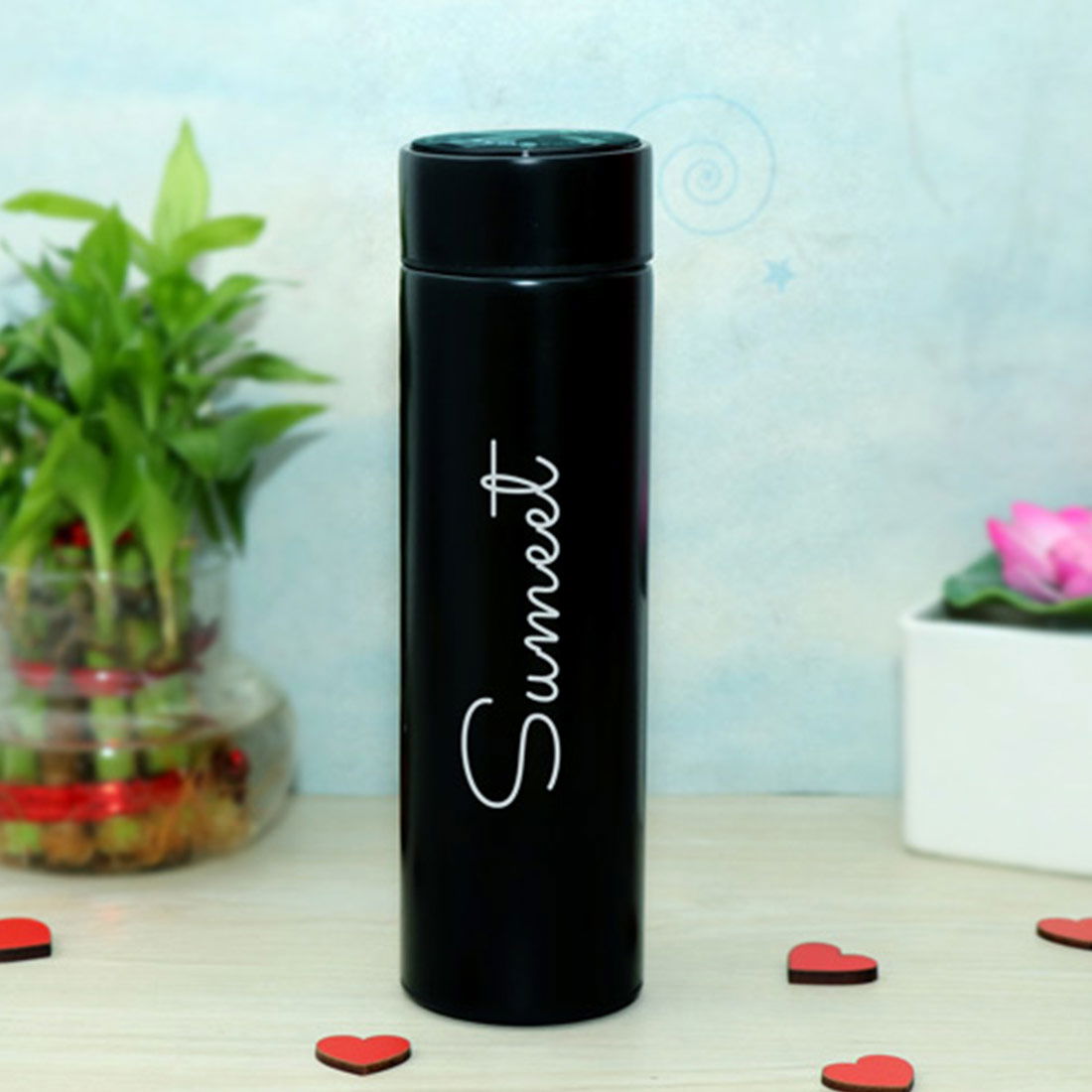 Personalized Engraved  Black Temperature Bottle - Right Marc